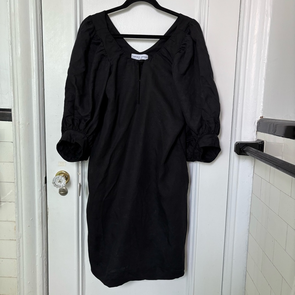 Apiece Apart Mini Shift Dress w/ Balloon Sleeves, Linen/Tencel